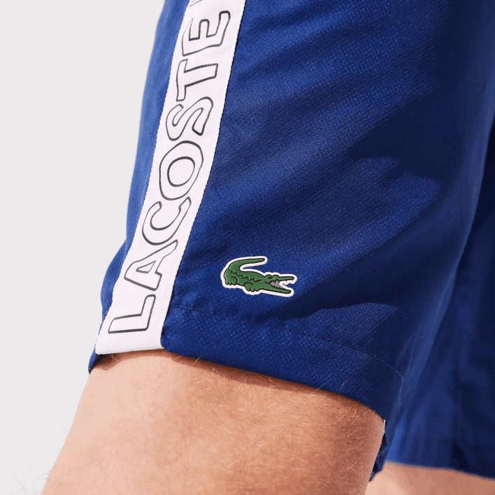 Lacoste SPORT Branded Side Bands Shorts 646T1505 Blue White EMJ Men