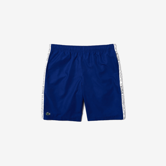 Lacoste SPORT Branded Side Bands Shorts 646T1505 Blue White EMJ Men