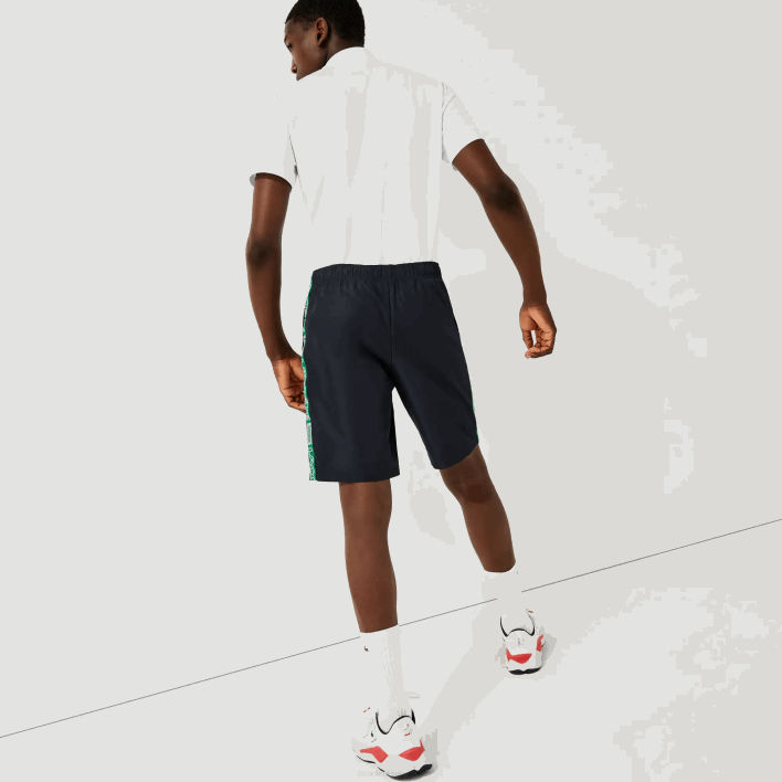 Lacoste SPORT Branded Side Bands Shorts 646T1506 Navy Blue Green MR0 Men