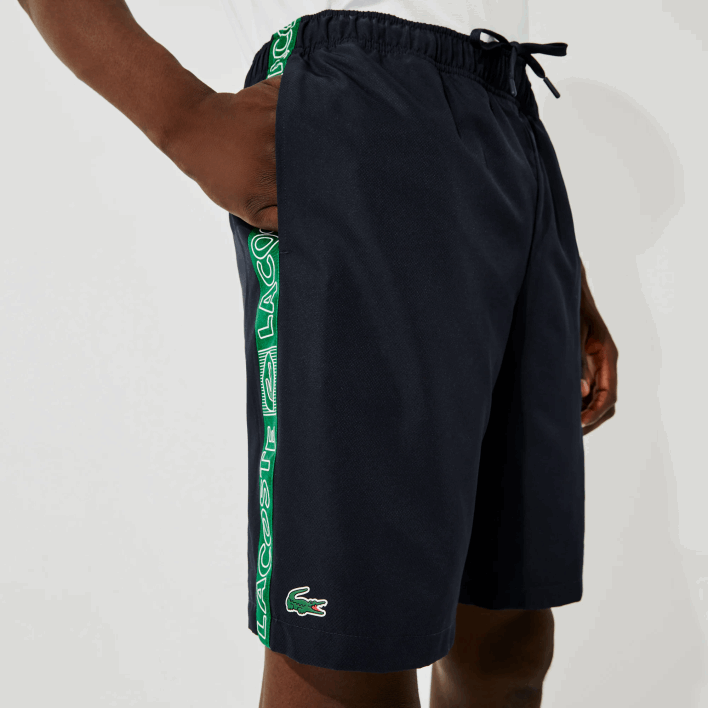 Lacoste SPORT Branded Side Bands Shorts 646T1506 Navy Blue Green MR0 Men
