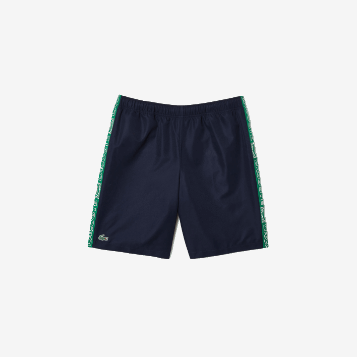 Lacoste SPORT Branded Side Bands Shorts 646T1506 Navy Blue Green MR0 Men