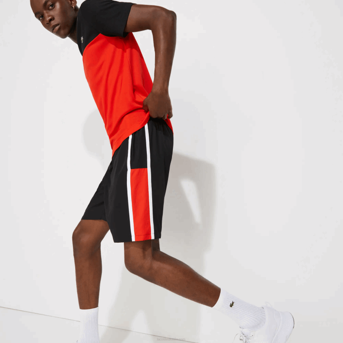 Lacoste SPORT Colorblock Panels Lightweight Shorts 646T1365 Black Red White G54 Men