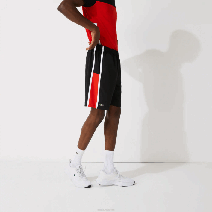 Lacoste SPORT Colorblock Panels Lightweight Shorts 646T1365 Black Red White G54 Men