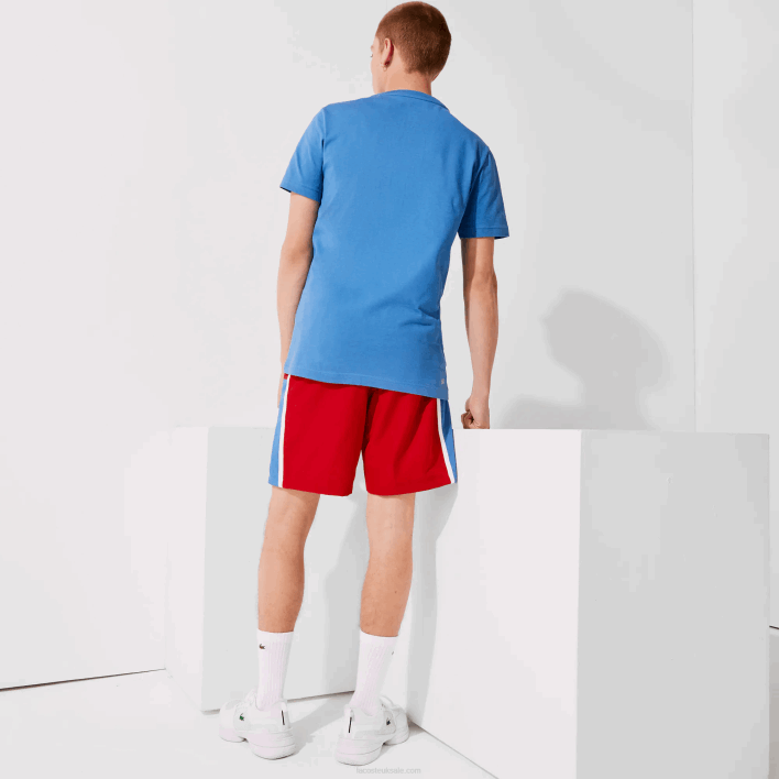 Lacoste SPORT Colorblock Panels Lightweight Shorts 646T1366 Red Blue White CMJ Men