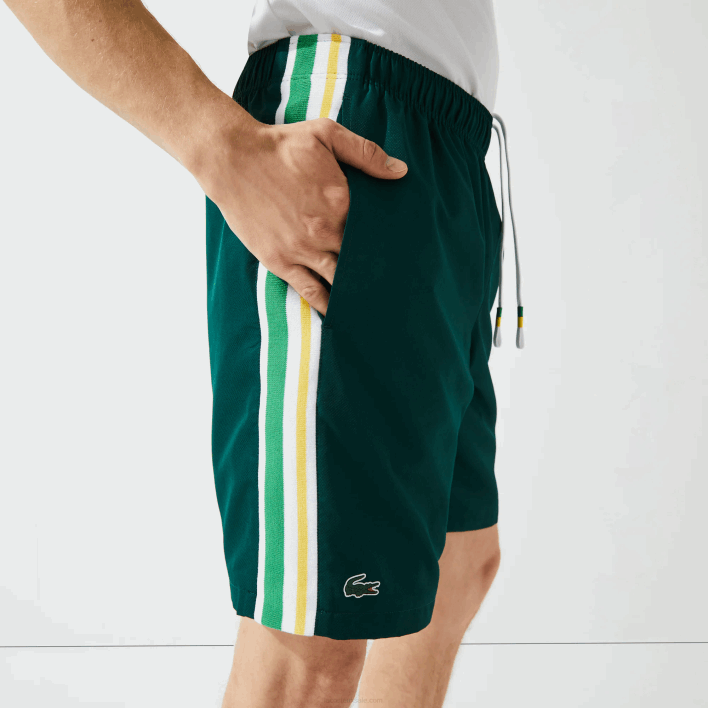 Lacoste SPORT Contrast Bands Lightweight Shorts 646T1362 Green Yellow White 117 Men