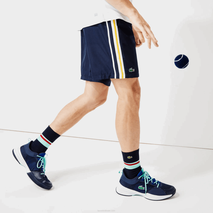 Lacoste SPORT Contrast Bands Lightweight Shorts 646T1363 Navy Blue Yellow White APK Men
