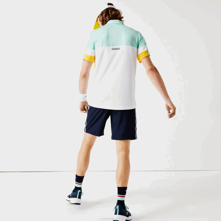 Lacoste SPORT Contrast Bands Lightweight Shorts 646T1363 Navy Blue Yellow White APK Men