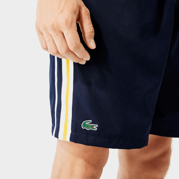 Lacoste SPORT Contrast Bands Lightweight Shorts 646T1363 Navy Blue Yellow White APK Men