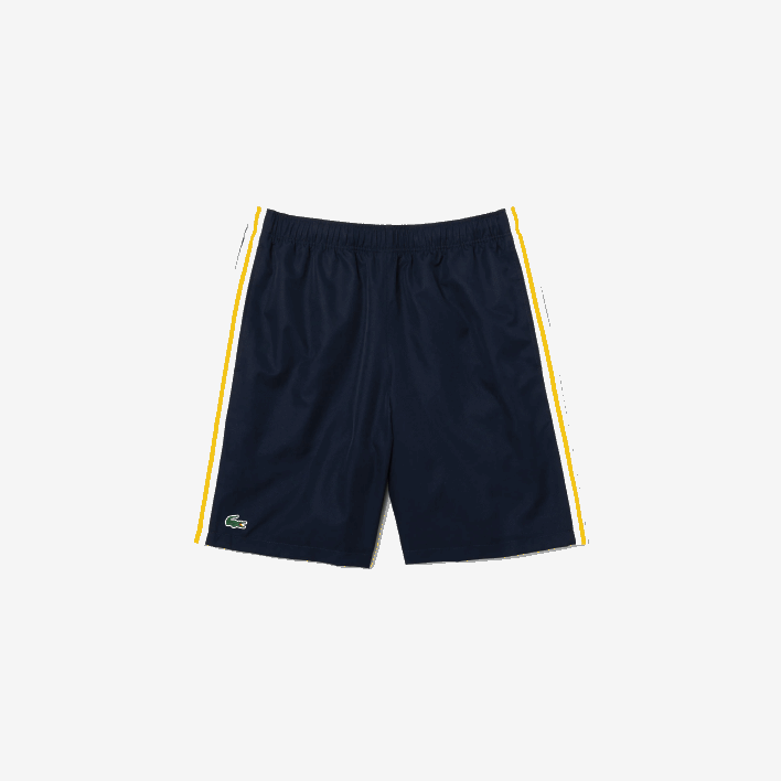 Lacoste SPORT Contrast Bands Lightweight Shorts 646T1363 Navy Blue Yellow White APK Men