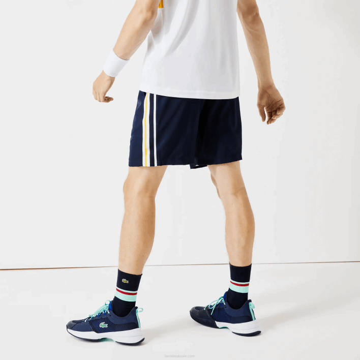 Lacoste SPORT Contrast Bands Lightweight Shorts 646T1363 Navy Blue Yellow White APK Men