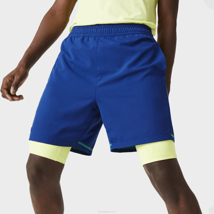 Lacoste SPORT Layered Shorts 646T1544 Blue Flashy Yellow White 8Q6 Men