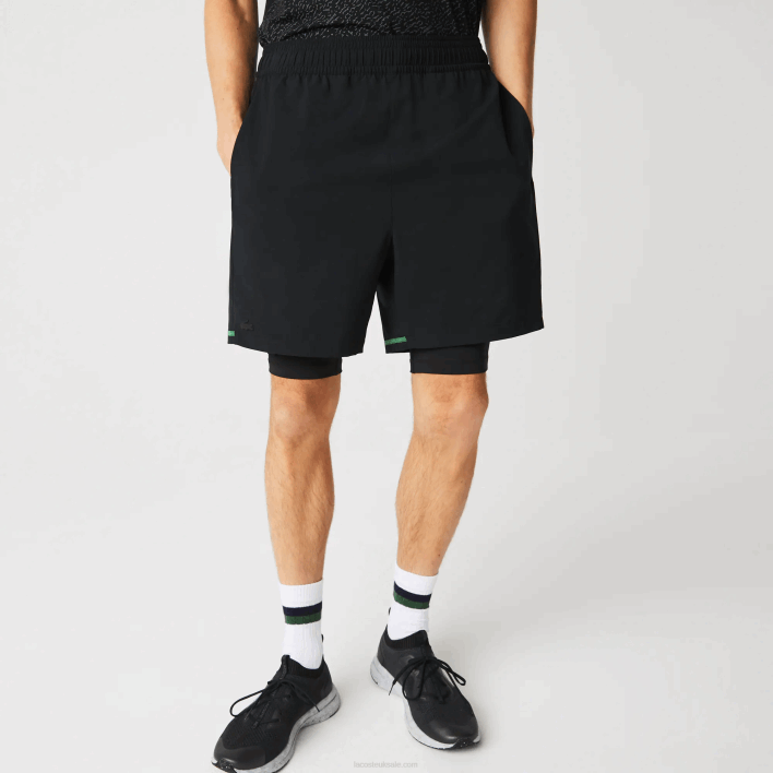 Lacoste SPORT Layered Shorts 646T1545 Black Green White 9AZ Men