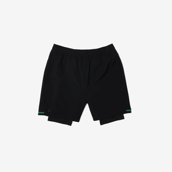 Lacoste SPORT Layered Shorts 646T1545 Black Green White 9AZ Men