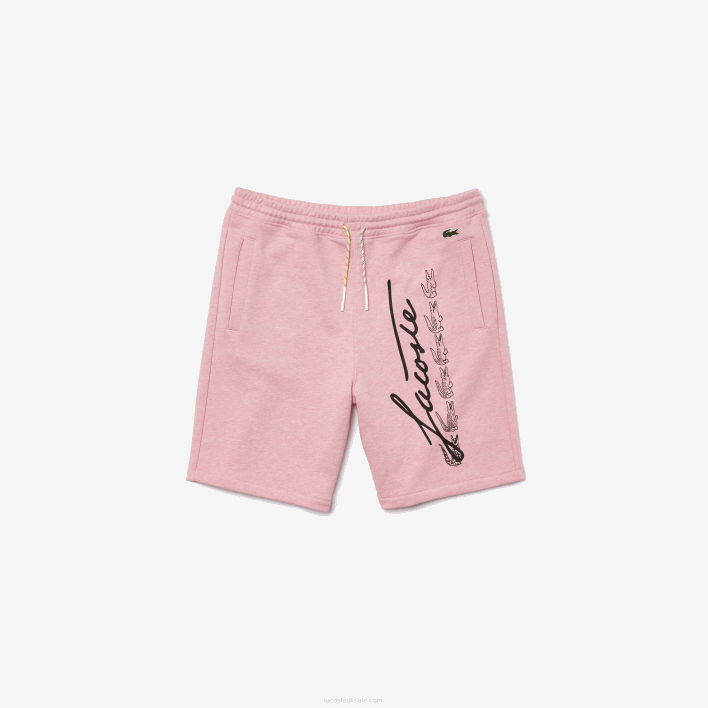 Lacoste Signature Print Cotton Fleece Shorts 646T1436 Pink HCQ Men