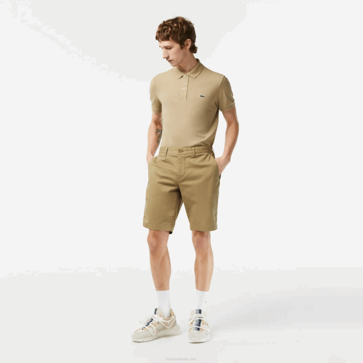 Lacoste Slim Fit Stretch Cotton Bermuda Shorts 646T431 Beige CB8 Men