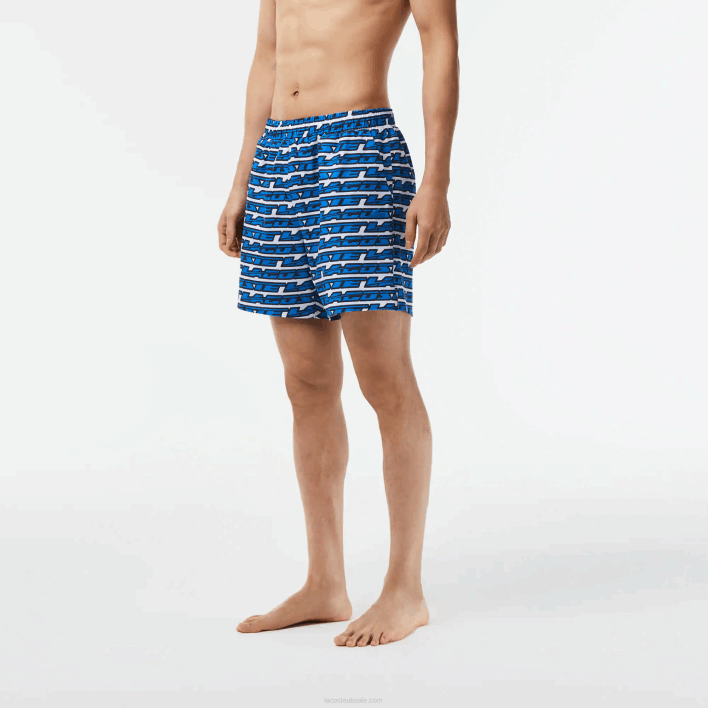 Lacoste Two-Tone Print Swim Trunks 646T524 White Blue ANY Men