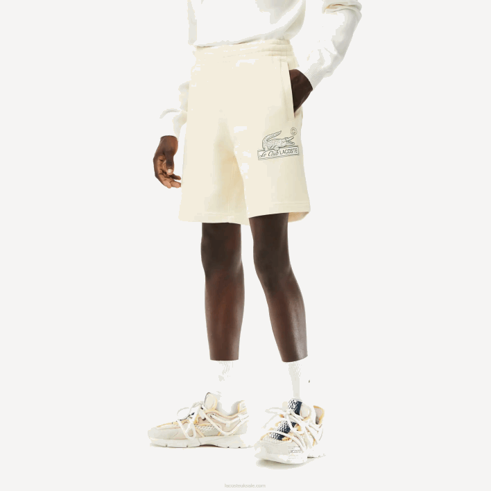 Lacoste Unbrushed Organic Cotton Fleece Shorts 646T486 White XFJ Men