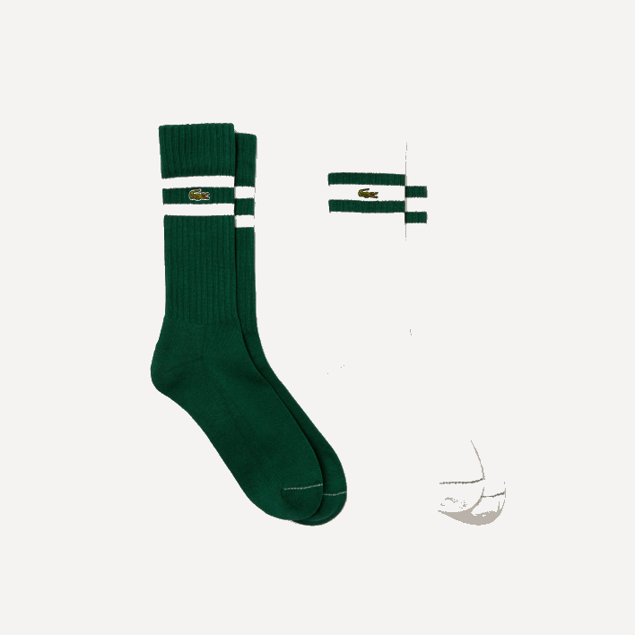 Lacoste Contrast Striped Ribbed Knit Socks 646T513 Green White YRR Men