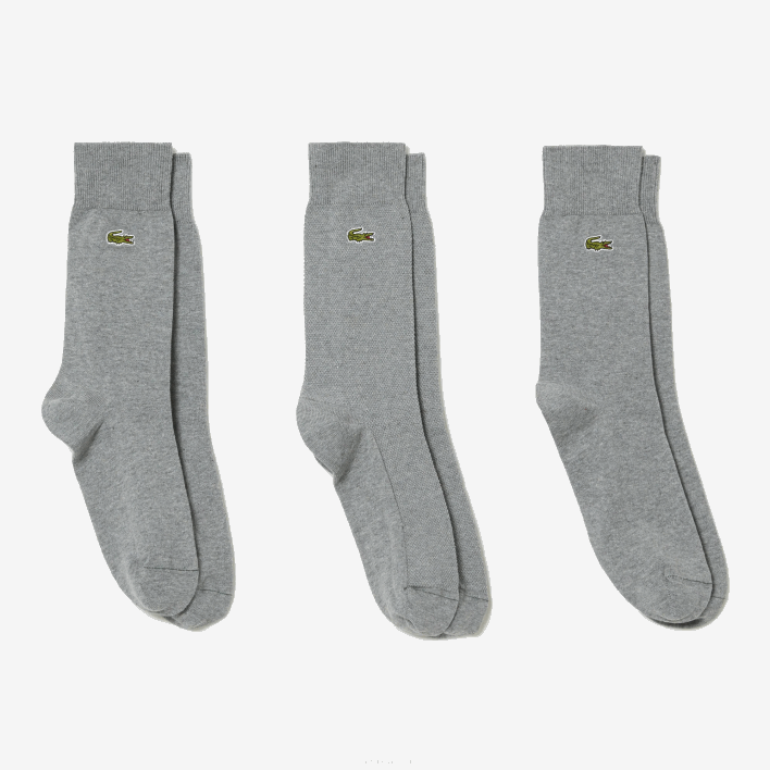 Lacoste High-Cut Cotton Pique Socks 3-Pack 646T1663 Grey Chine YRD Men