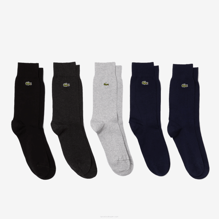 Lacoste High-Cut Organic Cotton Socks Five-Pack 646T531 Navy Blue Chine Grey Black C0U Men