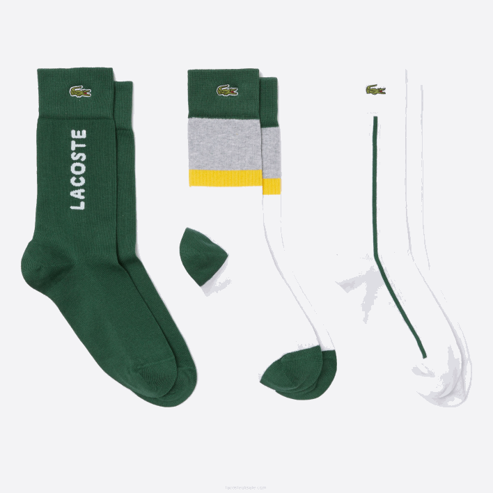 Lacoste High-Cut Ribbed Cotton Socks Three-Pack 646T1686 Grey Chine Yellow Green LLY Men