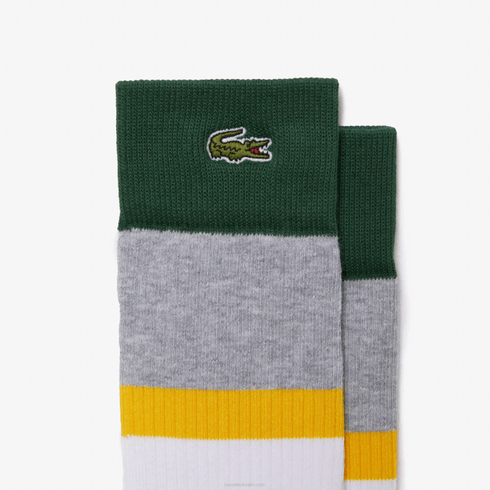Lacoste High-Cut Ribbed Cotton Socks Three-Pack 646T1686 Grey Chine Yellow Green LLY Men