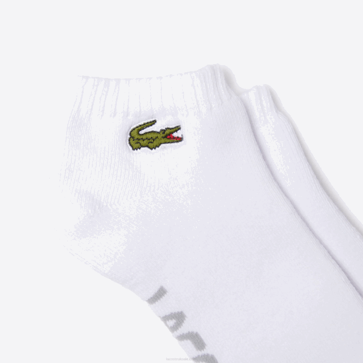 Lacoste SPORT Branded Stretch Cotton Low-Cut Socks 646T1674 White Grey Chine G8K Men