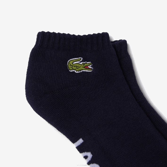 Lacoste SPORT Branded Stretch Cotton Low-Cut Socks 646T1676 Navy Blue White 525 Men