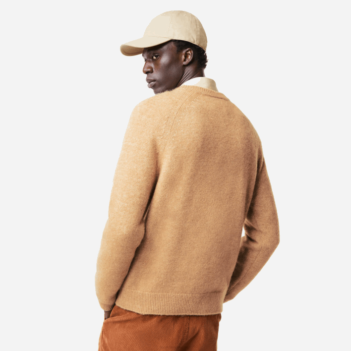 Lacoste Branded Contrast Crocodile Blend Alpaca Sweater 646T1465 Beige White FP9 Men