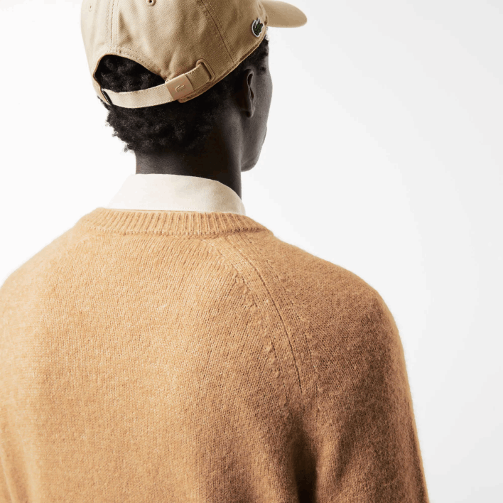 Lacoste Branded Contrast Crocodile Blend Alpaca Sweater 646T1465 Beige White FP9 Men