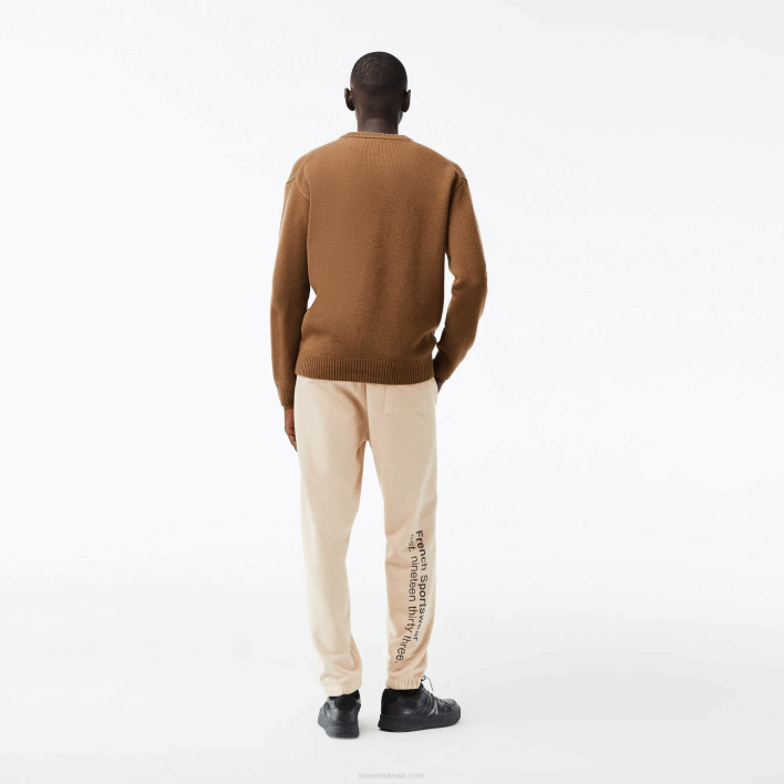 Lacoste Classic Fit Contrast Lettering Wool Sweater 646T1448 Brown Black XP9 Men