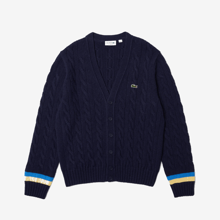 Lacoste Classic Fit Contrast Striped Cardigan 646T1498 Navy Blue Yellow Blue 7KZ Men