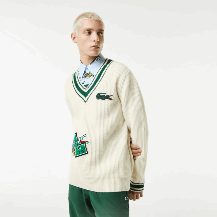 Lacoste Comic Badge Sweater 646T1377 White Green X0N Men