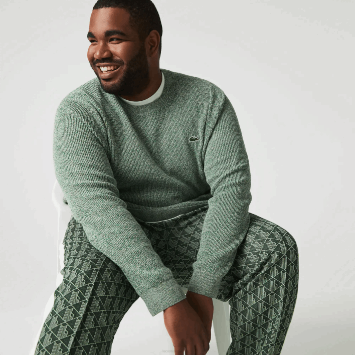 Lacoste Crew Neck Heathered Knit Sweater 646T1621 White Green Beige AYQ Men