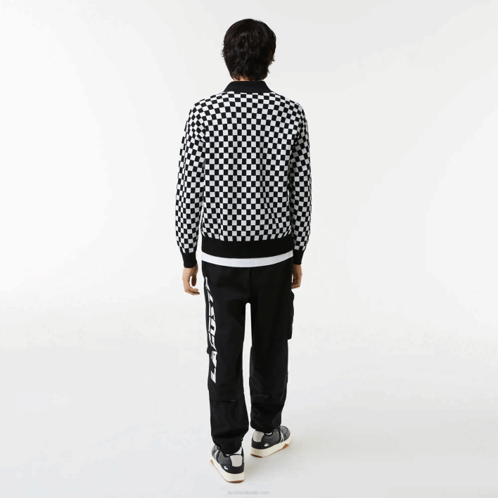 Lacoste Heritage Relaxed Fit Checkerboard Sweater 646T1590 Black White 9M0 Men