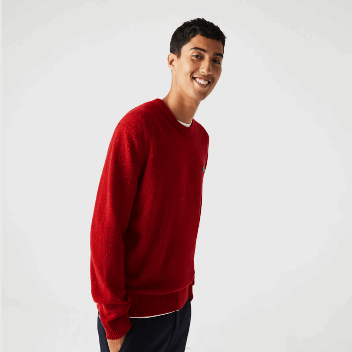 Lacoste Regular Fit Speckled Print Wool Jersey Sweater 646T1509 Red 7CQ Men