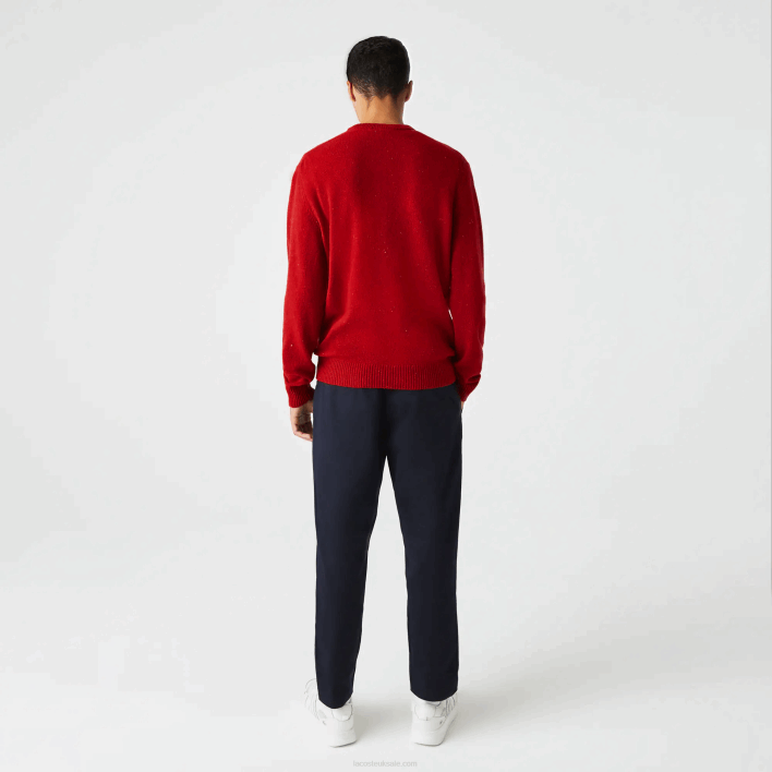 Lacoste Regular Fit Speckled Print Wool Jersey Sweater 646T1509 Red 7CQ Men