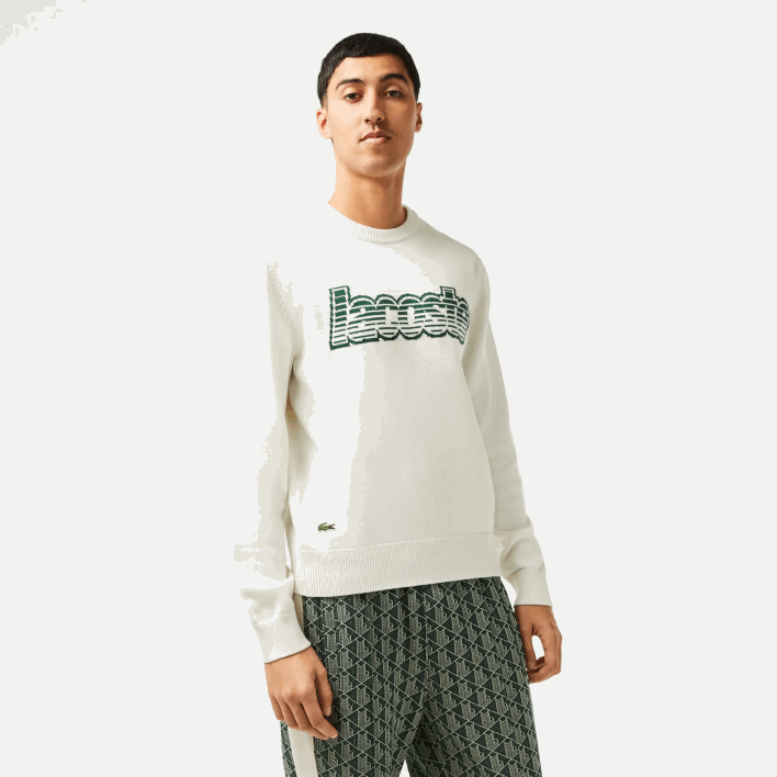 Lacoste Round Neck Jersey Sweater 646T501 White Green X0N Men