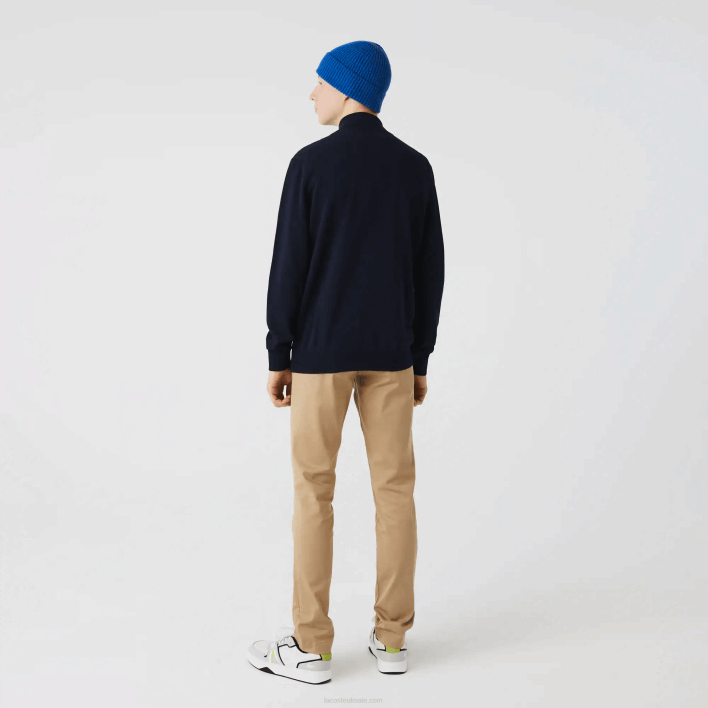 Lacoste Stand-Up Collar Organic Cotton Zippered Sweater 646T461 Navy Blue 166 Men