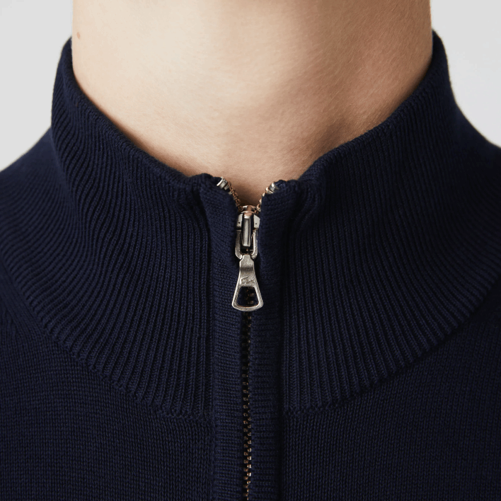Lacoste Stand-Up Collar Organic Cotton Zippered Sweater 646T461 Navy Blue 166 Men