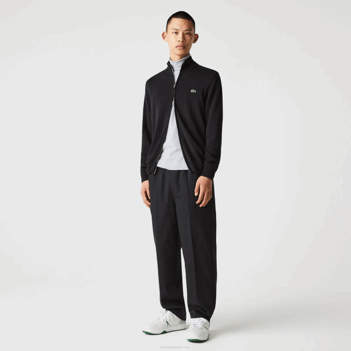 Lacoste Stand-Up Collar Organic Cotton Zippered Sweater 646T462 Grey EL6 Men