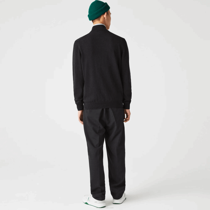 Lacoste Stand-Up Collar Organic Cotton Zippered Sweater 646T462 Grey EL6 Men