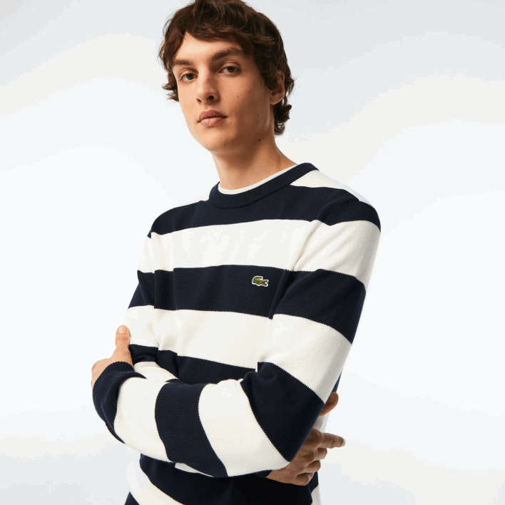 Lacoste Striped Organic Cotton Jersey Sweater 646T439 Black/White HHW Men