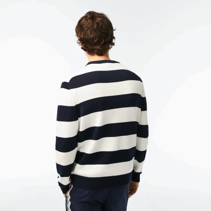 Lacoste Striped Organic Cotton Jersey Sweater 646T439 Black/White HHW Men