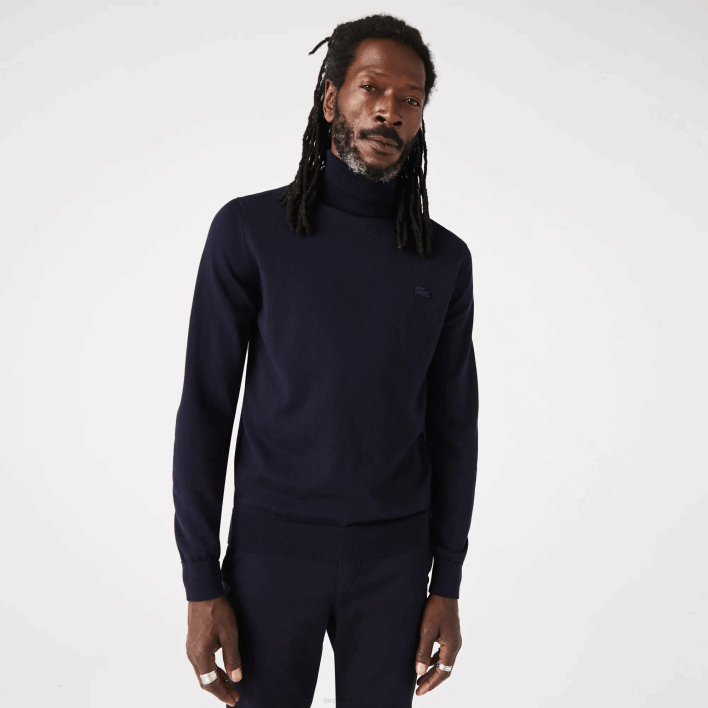 Lacoste Turtleneck Merino Wool Sweater 646T1592 Navy Blue 166 Men