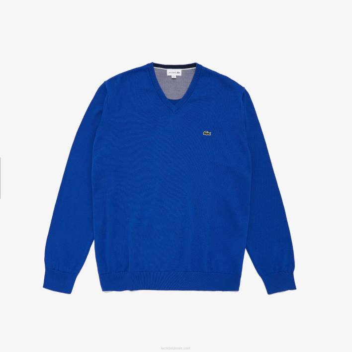 Lacoste V-Neck Cotton Sweater 646T1636 Blue Q3F Men