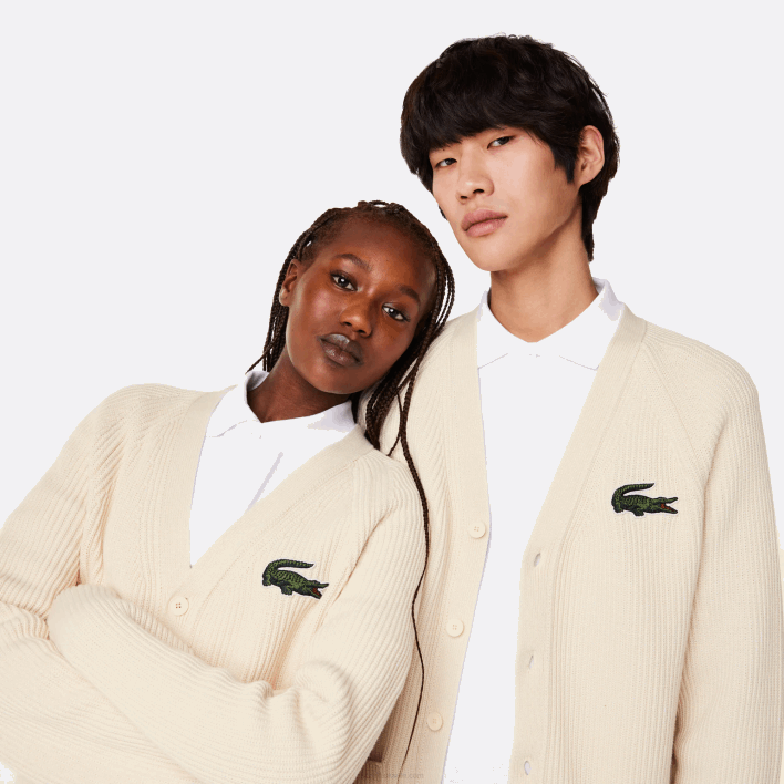 Lacoste V-Neck Organic Cotton Cardigan 646T492 White XFJ Men