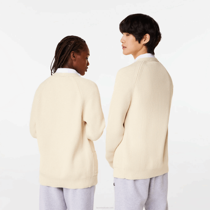 Lacoste V-Neck Organic Cotton Cardigan 646T492 White XFJ Men