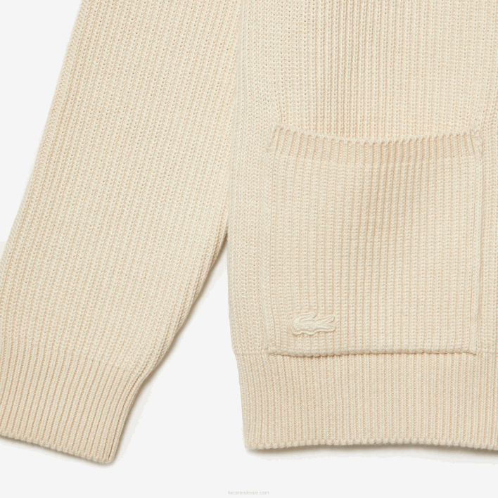 Lacoste V-Neck Organic Cotton Cardigan 646T492 White XFJ Men