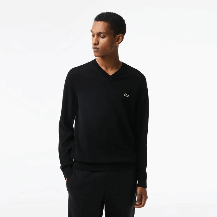 Lacoste V-Neck Organic Cotton Sweater 646T1323 Black 031 Men